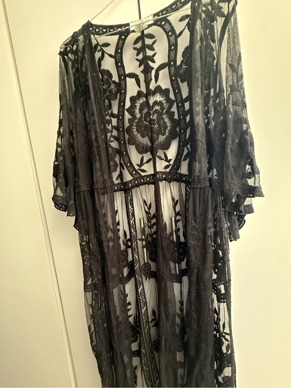 Black Lace Floral Kimono Duster